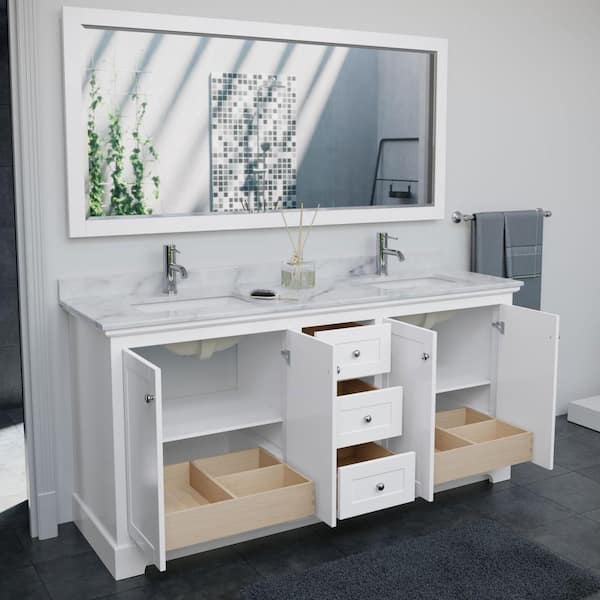 Wyndham Collection WCV232372DWHCXSXXMXX Avery 72 inch Double Bathroom Vanity in White No Countertop No Sinks and No Mirror