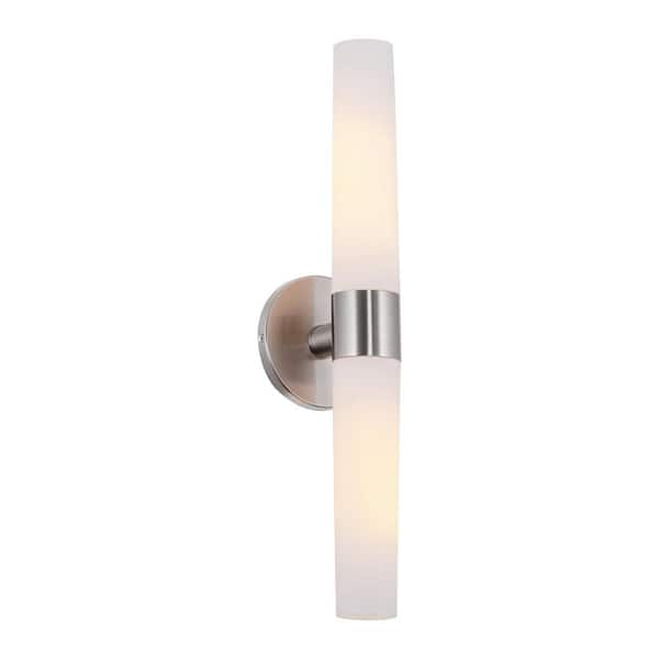 Kira Home Duo 5 in. 60-Watt 2-Light Brushed Nickel Modern Wall Sconce with Frosted Shade
