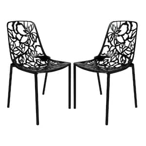 Black Devon Modern Aluminum Outdoor Patio Stackable Dining Chair (Set of 2)