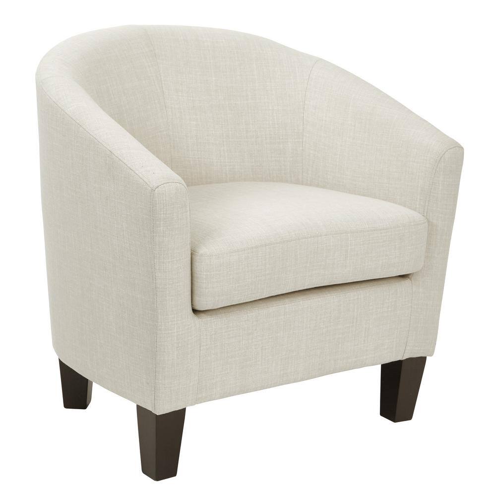 Ethan White Faux Leather Barrel Accent Chair with Wood Frame