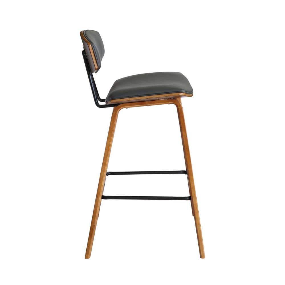 Fox 26'' Gray Faux Leather and Walnut Wood Counter Stool