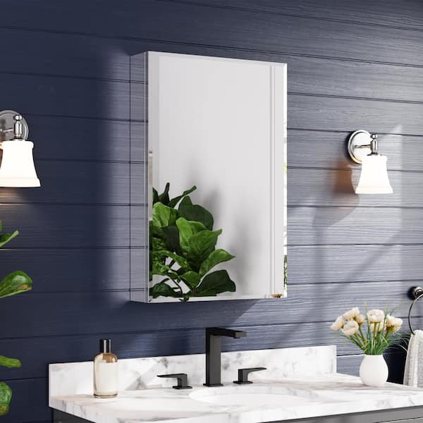 20 in. W x 30 in. H Left Swing Rectangle Copper Free Tri View Aluminum Soft Close Bathroom Medicine Cabinet with Mirror