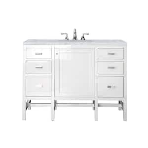 Addison 48 in. W x 23.5 in. D x 35.5 in. H Bath Vanity in Glossy White with Carrara White Marble Top and Basin