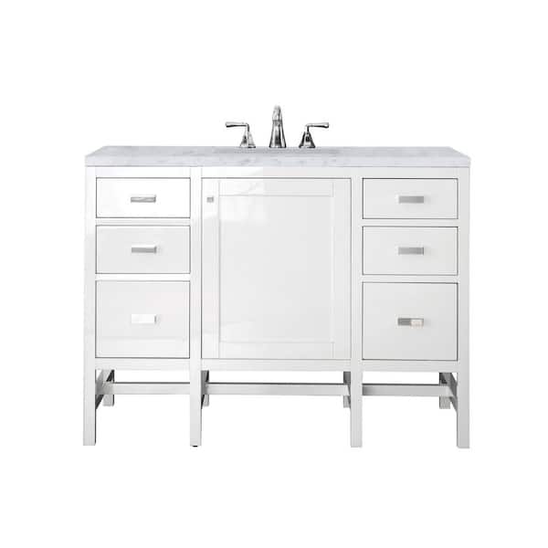 James Martin Vanities Addison 48 in. W x 23.5 in. D x 35.5 in. H Bath Vanity in Glossy White with Carrara White Marble Top and Basin