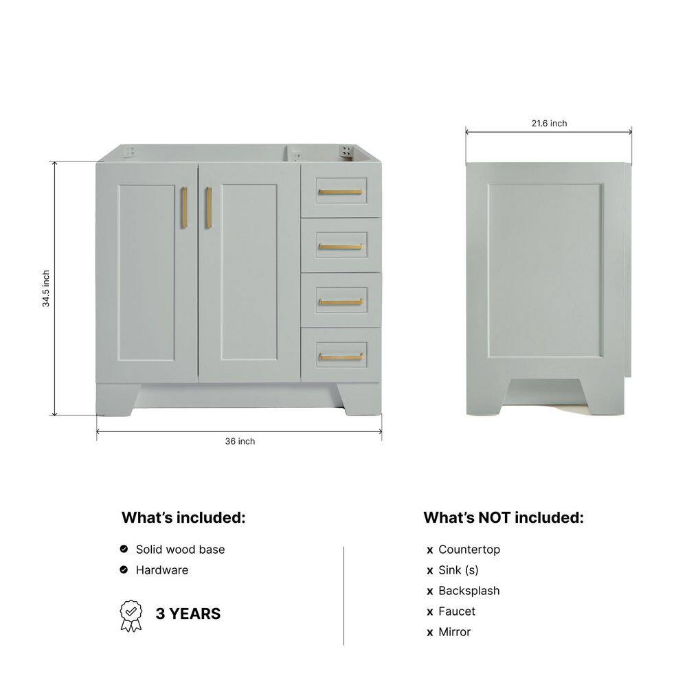 Taylor 36" Gray Freestanding Single Vanity with Brass Hardware
