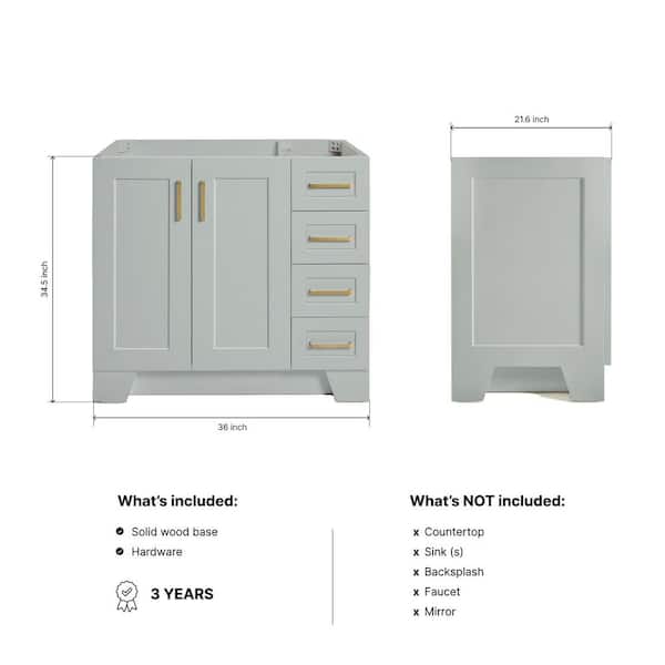 Taylor 36 in. W x 21.5 in. D x 34.5 in. H Freestanding Bath Vanity Cabinet Only in Gray