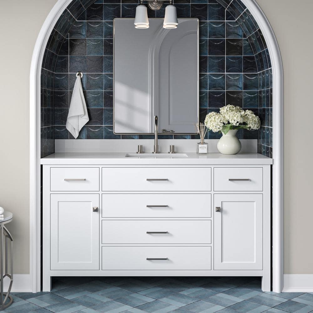 Bristol 61 in. W x 22 in. D x 36 in. H Freestanding Bath Vanity in White with Pure White Quartz Top -  ARIEL, H061SWQRVOWHT