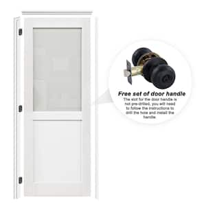 28 in. x 80 in. 1/2-Lite Frosted Glass Left White Solid Core Wood Single Interior Door with Quick Assemble Jamb