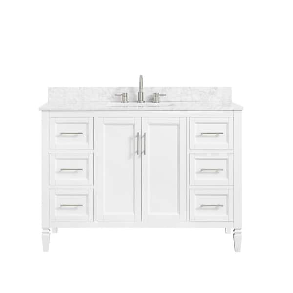 Stockham 49 in. Single Sink White Bath Vanity with White Carrara Marble Top (Assembled)
