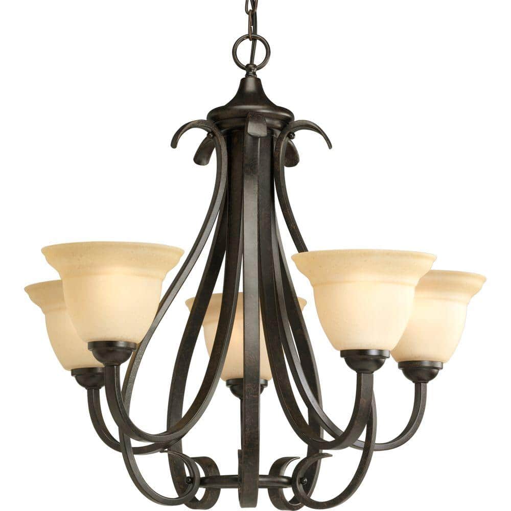 Torino Collection 5-Light Forged Bronze Tea-Stained Glass Transitional Chan