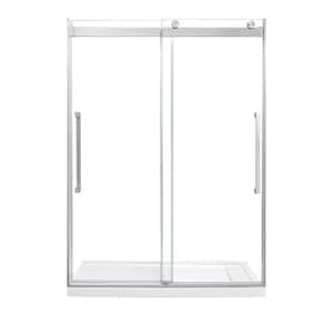 Montebello 60 in. x 78.75 in. Frameless Sliding Shower Door with Handle in Satin Nickel