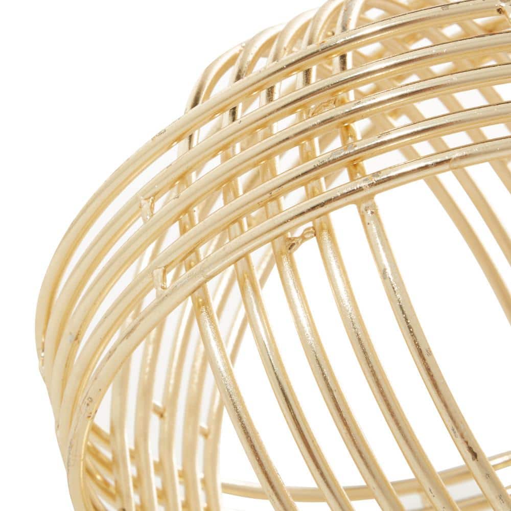 Elegant Gold Geometric Metal Orb Sculptures, Set of 2