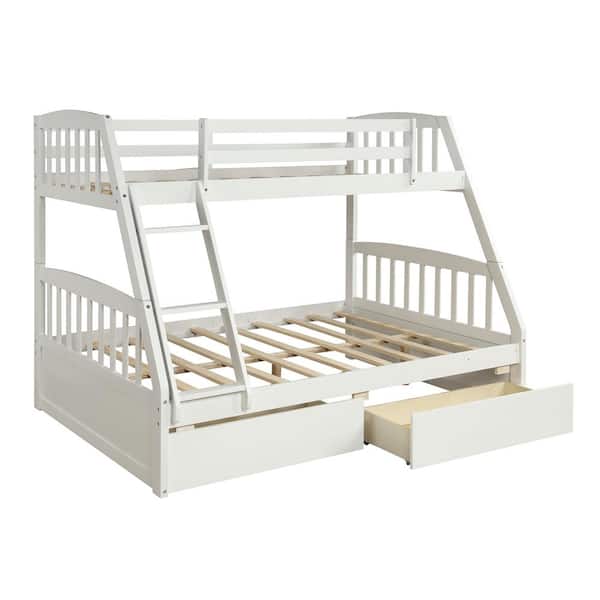 Magic Home White Solid Wood Twin Over, Solid Wood Twin Over Full Bunk Bed With Storage