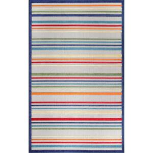 Eastyn Cream 6 ft. x 8 ft. 10 in. Casual Stripe Geometric Coastal Indoor/Outdoor Area Rug