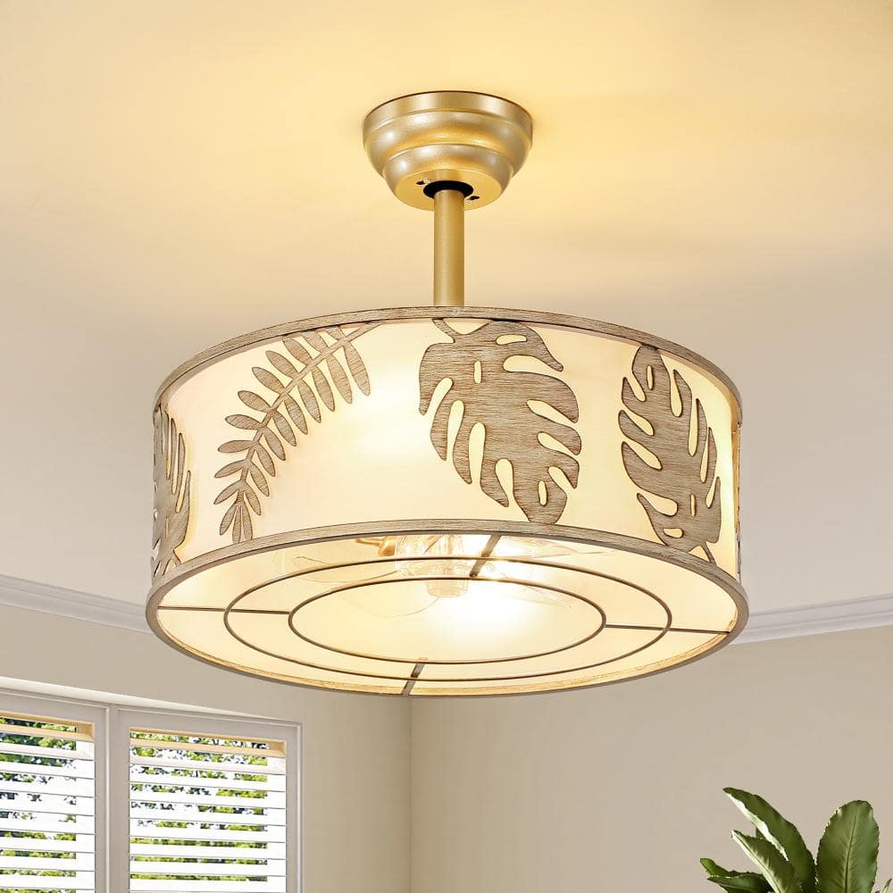 Monstera Fan KAISITE 20 In. Indoor Gold Boho Monstera Leaf Pattern Design Ceiling ...