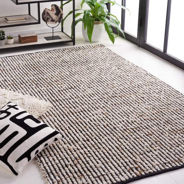 Natura 6 ft. x 6 ft. Black/Ivory Marle Striped Square Area Rug