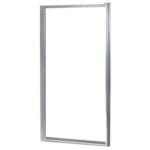 Tides 29 in. L x 2 in. W x 65 in. H Framed Pivot Shower Door in Silver with Clear Glass with Handle