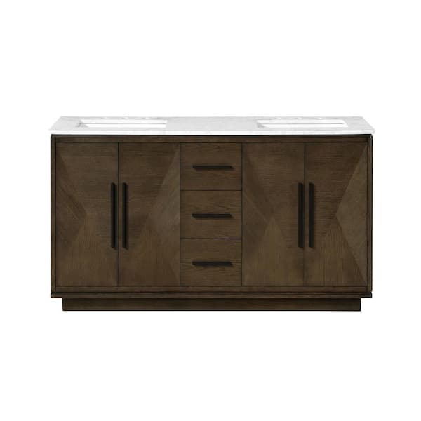 Hale 60 in. Double Sink Freestanding Aged Oak Bath Vanity with Engineered Marble Top