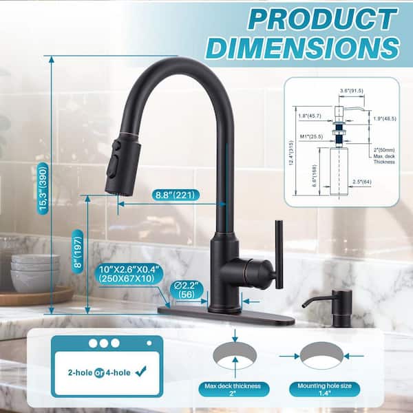ARCORA Single Handle Pull Down Sprayer Kitchen Faucet with Soap