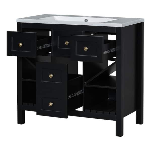 COWLOWN 36 in. W x 18 in. D x 34 in. H Bathroom Black Linen Cabinet