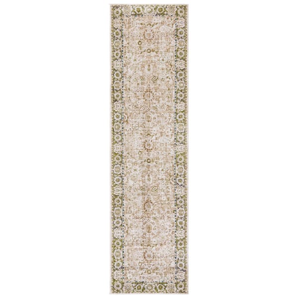 Finley 2 ft. x 10 ft. Green/Beige Medallion Runner Rug