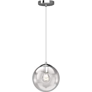 1-Light 8 in. Chrome Indoor Globe Mini Pendant with Clear Cased Glass Shade