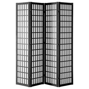 Handmade Wood Room Divider Screen - 4 Panel Folding Privacy Screen, 70.1" W X 70.9" H, Natural Papyrus Weave