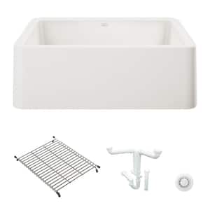 Ikon 30 in. Farmhouse/Apron-Front Single Bowl White Granite Composite Kitchen Sink Kit with Accessories