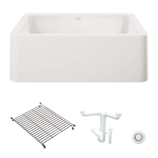 Blanco Ikon 30 in. Farmhouse/Apron-Front Single Bowl White Granite Composite Kitchen Sink Kit with Accessories