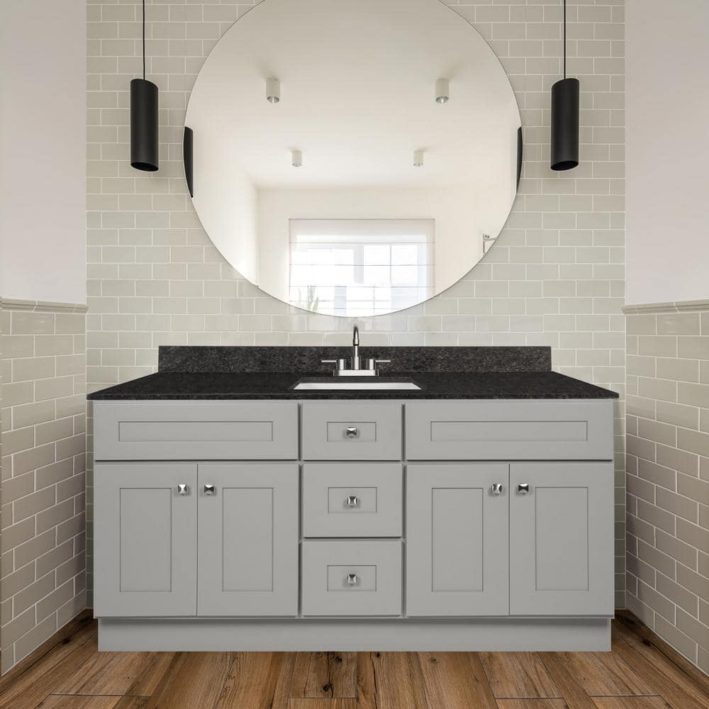 Brookings 60-Inch Gray Shaker Bathroom Vanity Cabinet