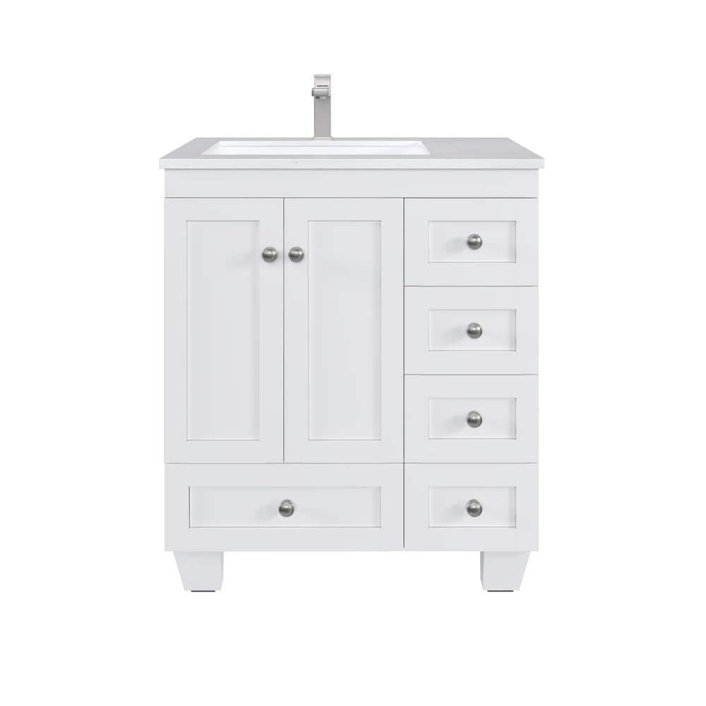 White 30" Bathroom Vanity with Carrara Quartz Countertop