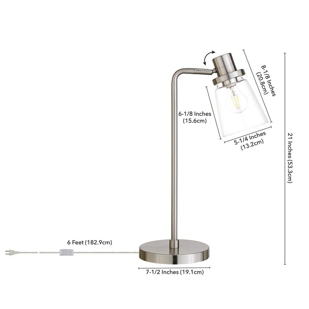 Brushed Nickel Adjustable Arc Table Lamp with Glass Shade