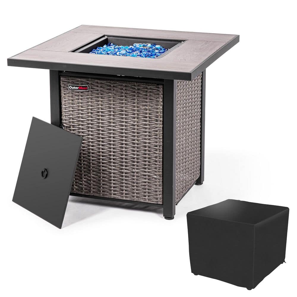 30 in. Propane Outdoor Fire Pit Table with Cover, Glass Bead and Lid, 50,000 BTU Rattan Patio Gas Fire Pit price history on PriceWatchPro