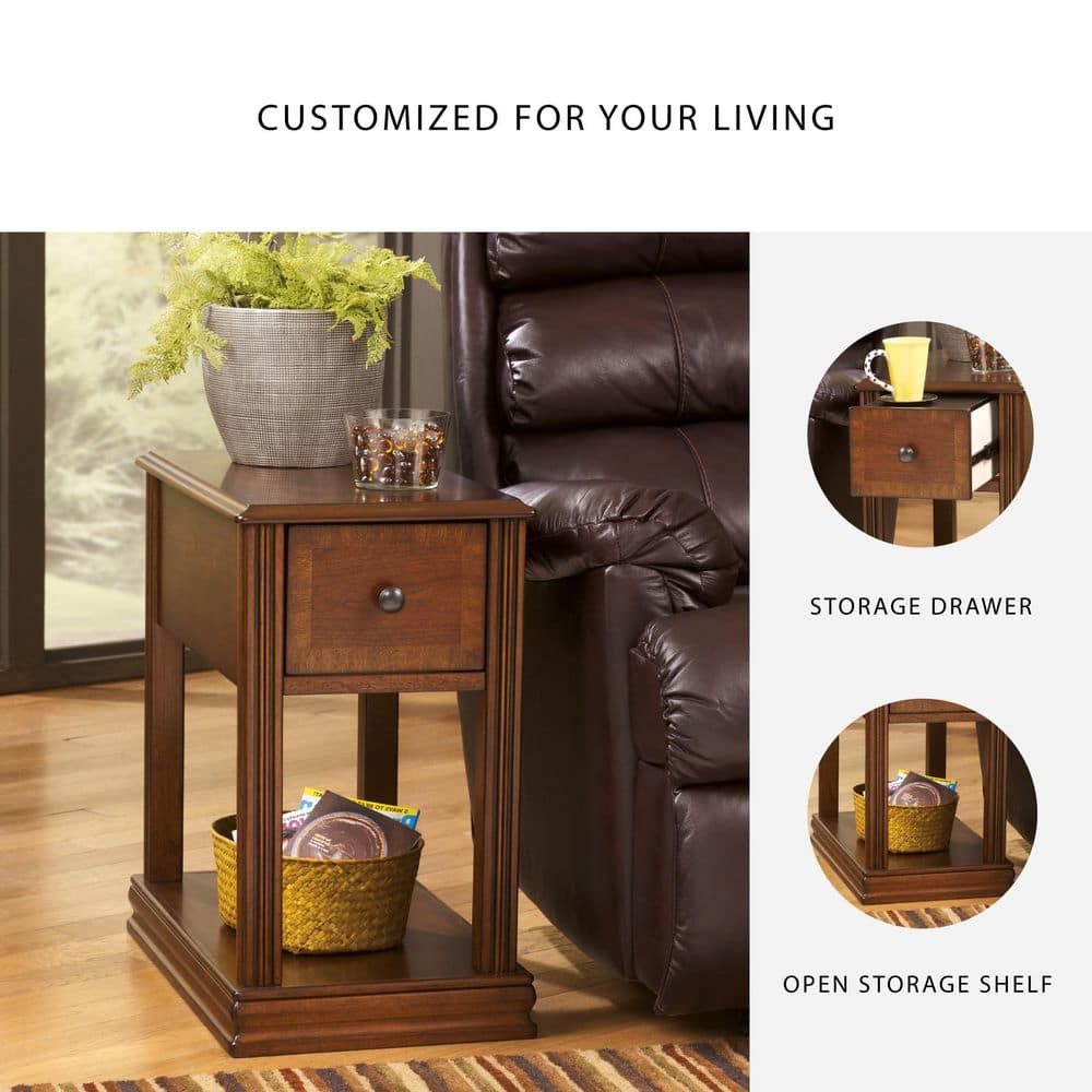 Breegin 13.13 in. Brown Rectangle MDF Chairside End Table with Removable Tray - thumbnail 9