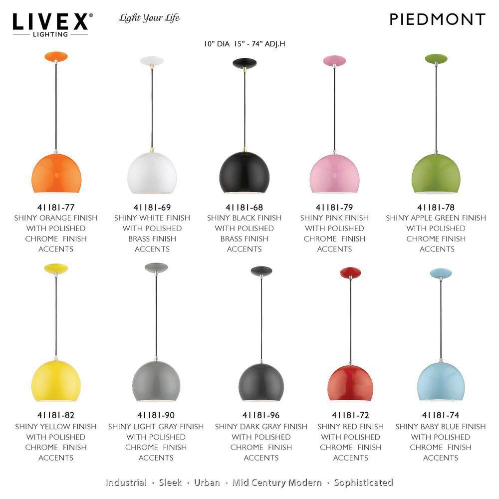 15" Shiny Yellow and Polished Chrome Aluminum Globe Pendant Light