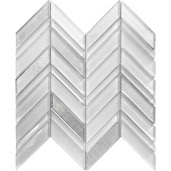 Apollo Tile White Silver 4 in. x 5 in. Chevron Polished and Honed Glass Mosaic Tile Sample (0.13 sq. ft./Piece)