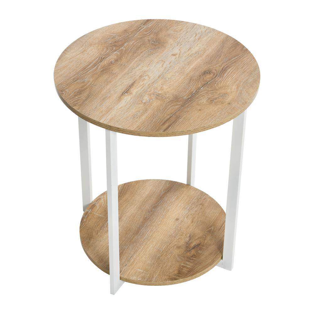 Coastal Oak and White Round End Table with Shelf