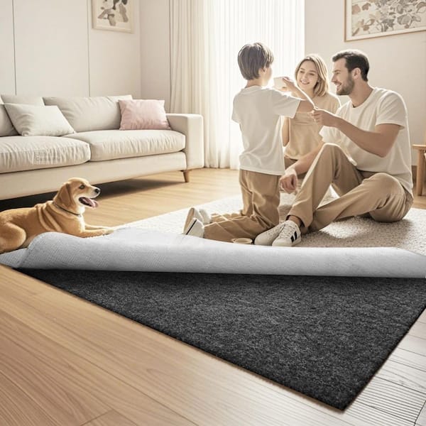 Rug Pad Gripper, 8 ft x 10 ft., 0.47 in. Thick, Dual Surface Felt, Premium Comfort, Safe for All Floors, Gray