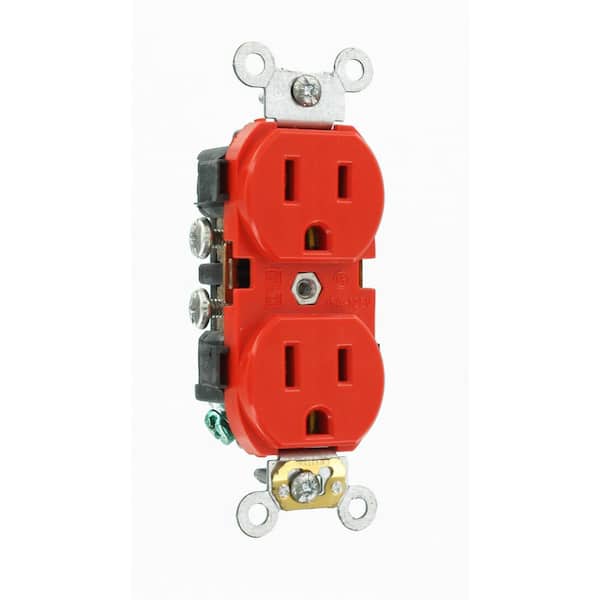 15 Amp 125 V Industrial Grade Duplex Outlet/Receptacle, Red (1-Pack) 5242-R