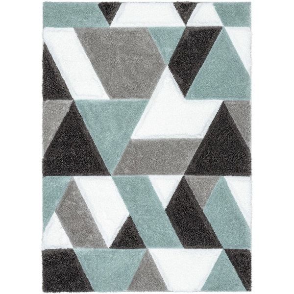 Well Woven San Francisco Holland Modern Geometric Shag Hand-Carved, Light Blue 5 ft. 3 in. x 7 ft. 3 in., Area Rug