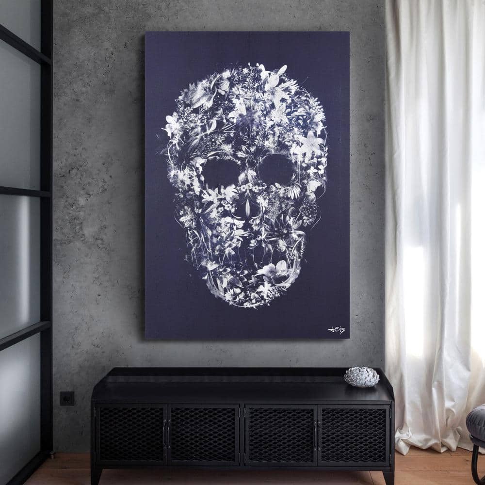 Ethereal Skull Silver Shagreen Wrapped Canvas Wall Art