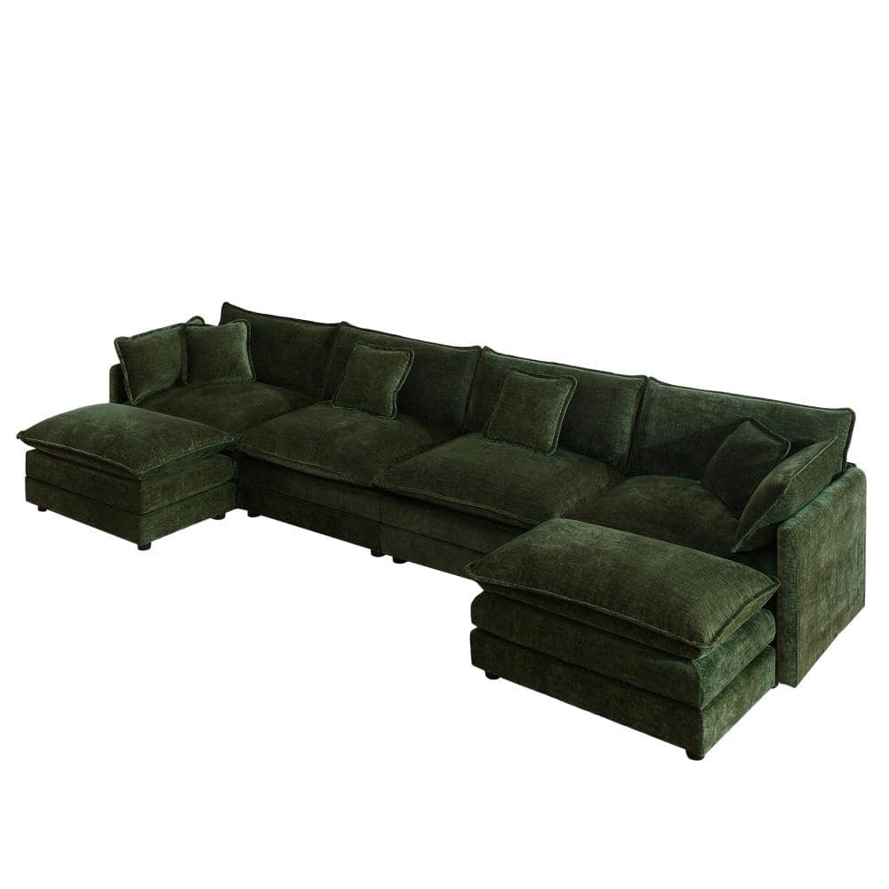72 in. Armless 6-piece Chenille U-Shaped Sectional Sofa with Reversible Chaise and Ottomans in Green price history on PriceWatchPro