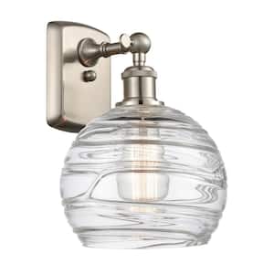 Athens Deco Swirl 1-Light Brushed Satin Nickel Wall Sconce with Clear Deco Swirl Glass Shade