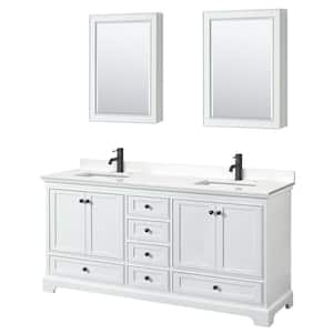 Deborah 72 in. W x 22 in. D x 35 in. H Double Bath Vanity in White with White Quartz Top and MC Mirrors