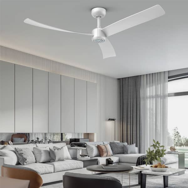 I3 52in, Indoor White Ceiling Fan with Dimmable LED, Reversible Quiet DC Motor and Remote Control,Downrod Mount Design