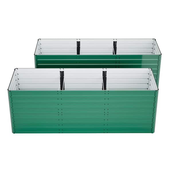 2-Piece 8 ft. x 3 ft. x 3 ft. Green Rectangular Metal Raised Garden Bed