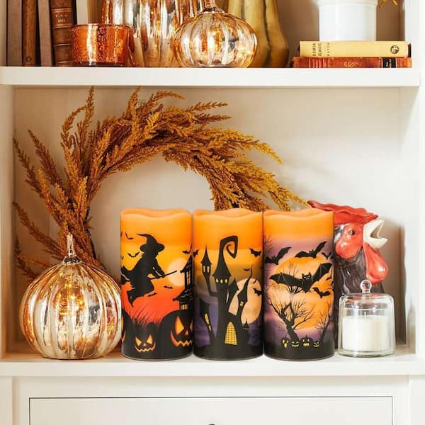 Orange Flameless LED Pillar Candles: Set of 3, 3 in. x 6 in