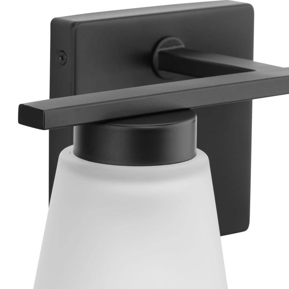Matte Black Steel 2-Light Vanity Fixture with Etched Glass Shades