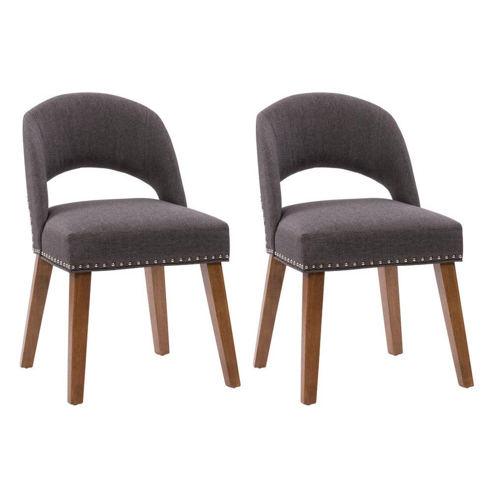 Tiffany Dark Gray Upholstered Side Chair with Wood Legs
