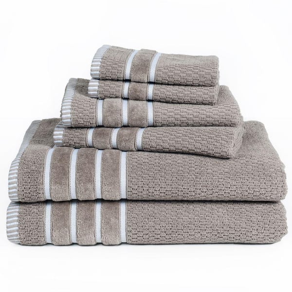 Lavish Home 6-Piece Taupe 100% Cotton Rice Weave Towel Set
